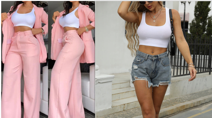 Pure Color Lapel Suit with Split Sleeves and Straight-Leg Pants for Women