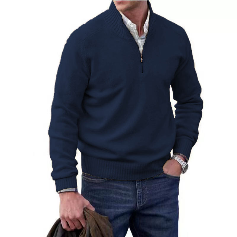 Pull col zippé pour homme Col montant Tricot décontracté Couleur unie