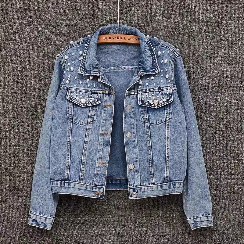 Veste courte en jean perlé, style « Heavy Industry »