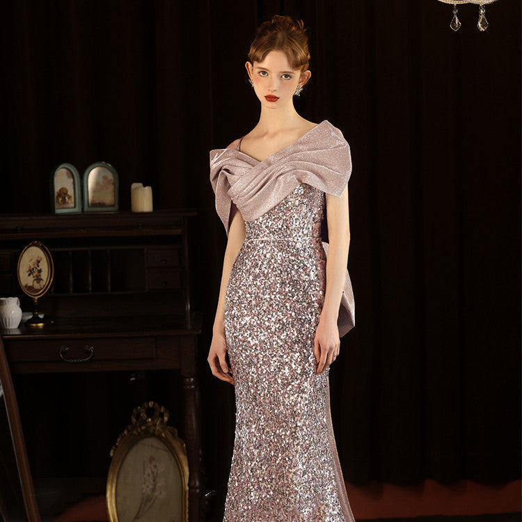 Robe de soirée simple queue de poisson en fibre de polyester pour femme