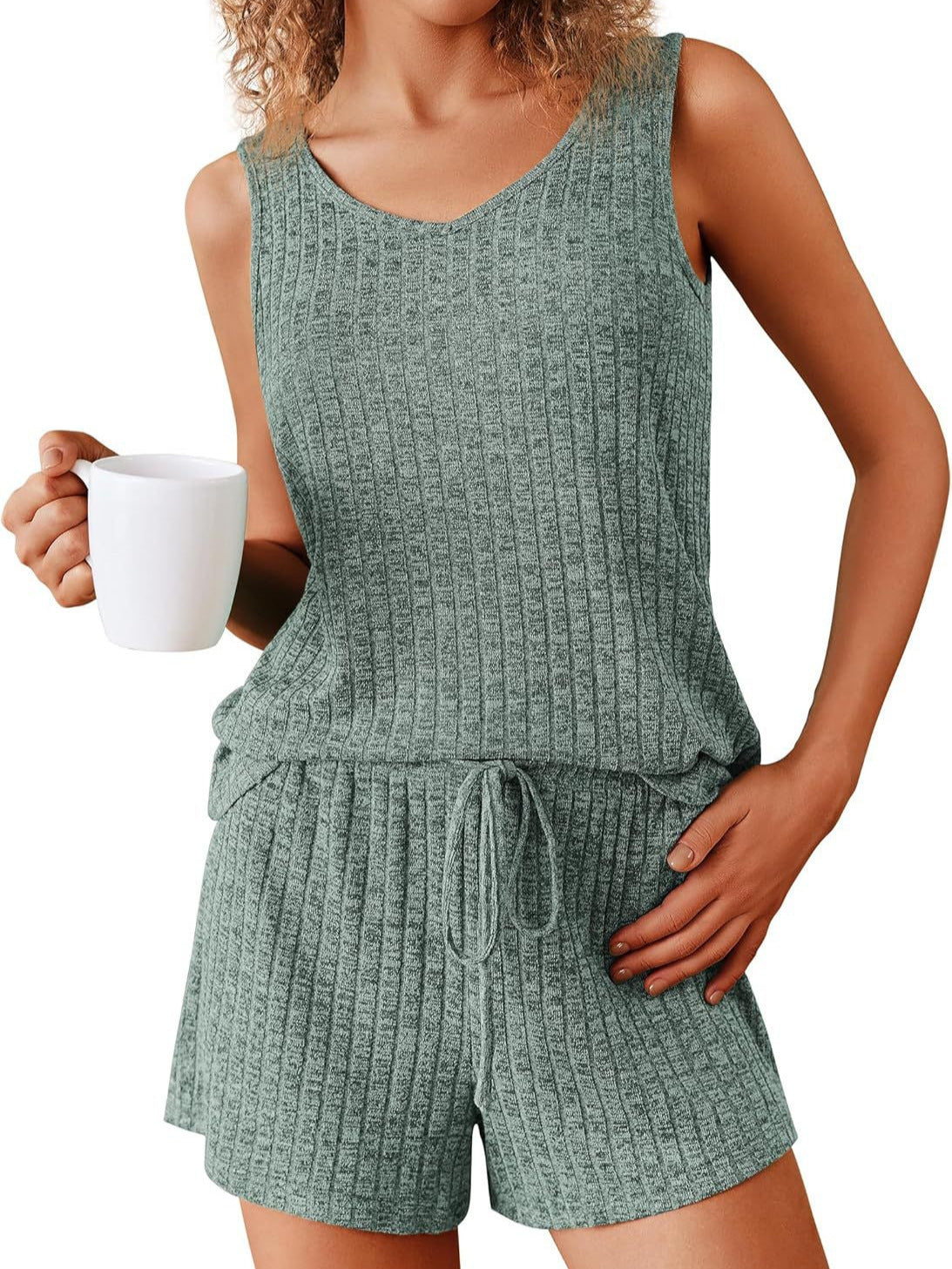 Rib Knitted Homewear Pajamas Suit Women