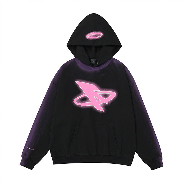 Sweat à Capuche Abricot & Coton Noir avec Imprimé Craquelé Peint à la Main, TP-TG