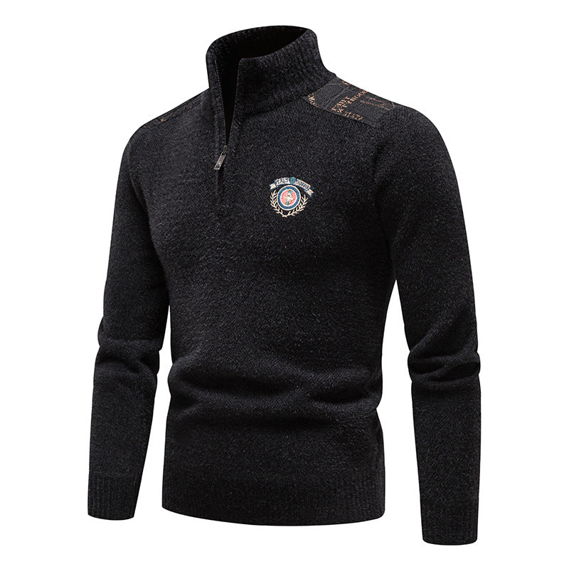 Men's Thickened Velvet Stand Collar Sweater Winter Pullover