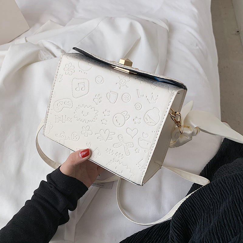 Silk Embossed Square Lock Messenger Shoulder Bag for Women