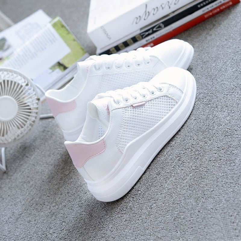 Baskets décontractées respirantes en maille pour femme avec talon mi-haut, rose et bleu clair