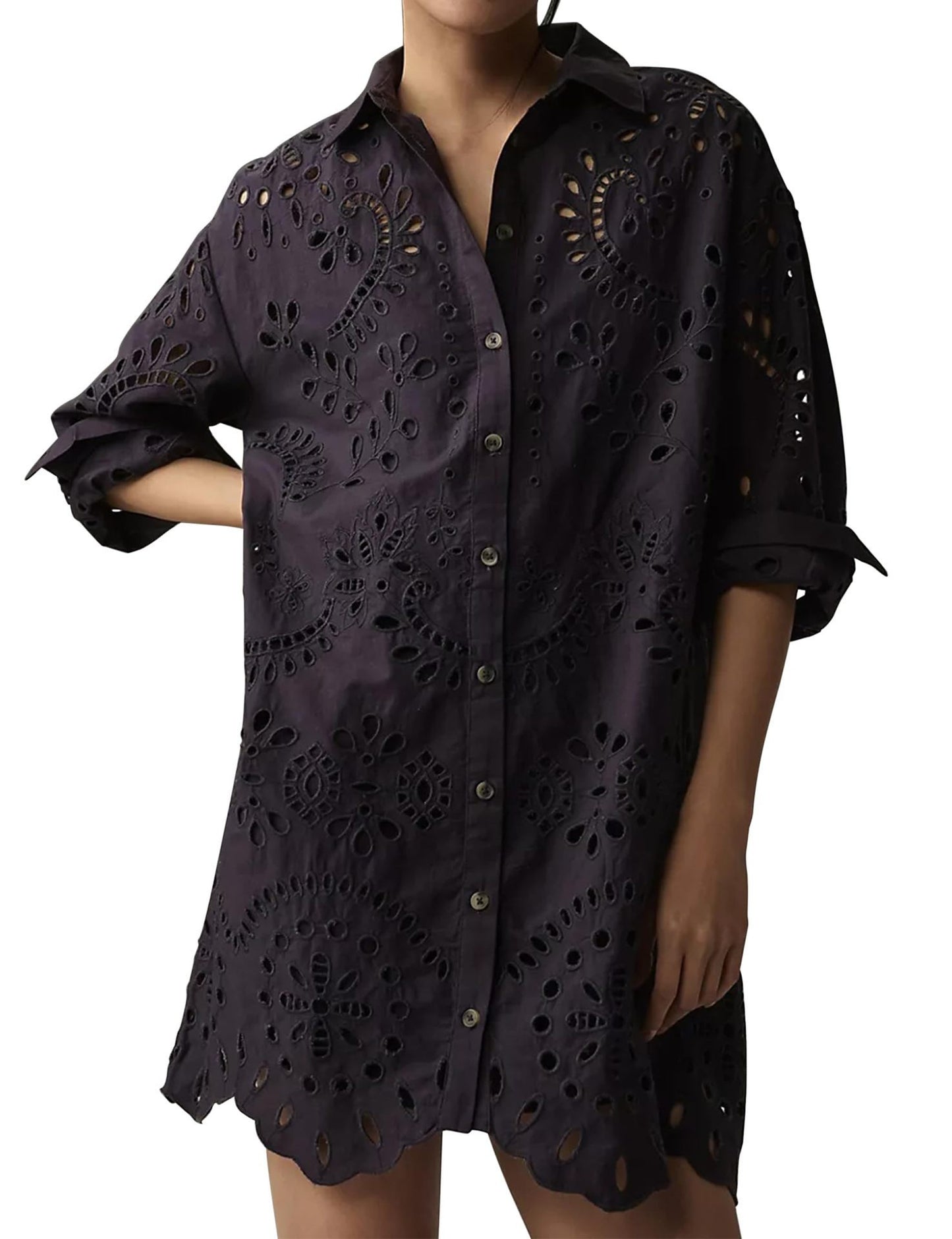 Women's Loose Long-sleeved Casual Hollow Pleated Shirt
