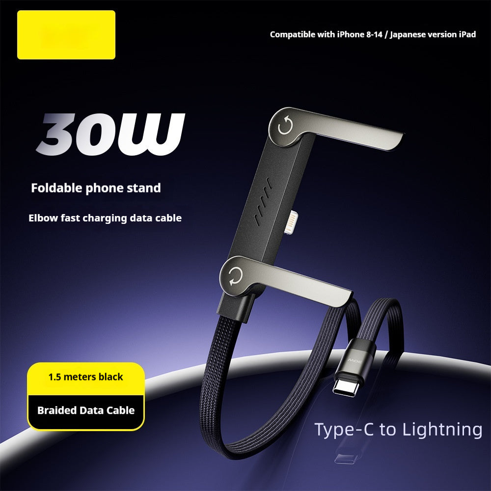 240W Fast Charging Cable with Foldable Phone Stand and 90° Elbow Holder
