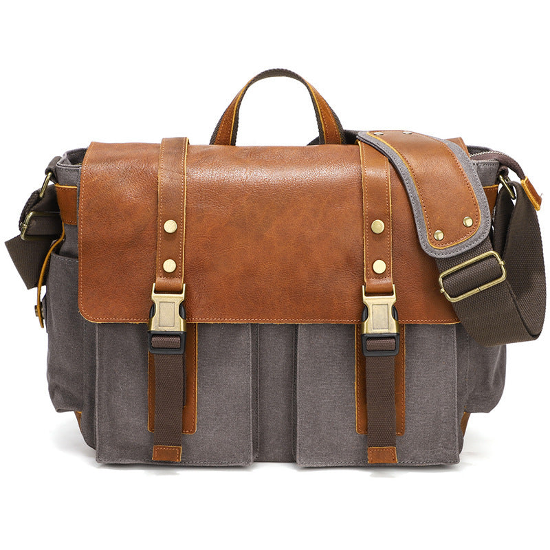 Sac bandoulière en toile cirée et cuir de vachette