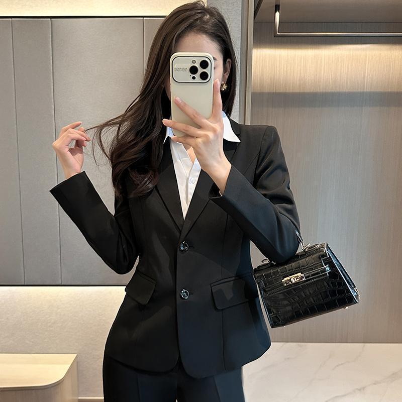 Ensemble tailleur-pantalon de costume d'affaires en polyester noir pour femme