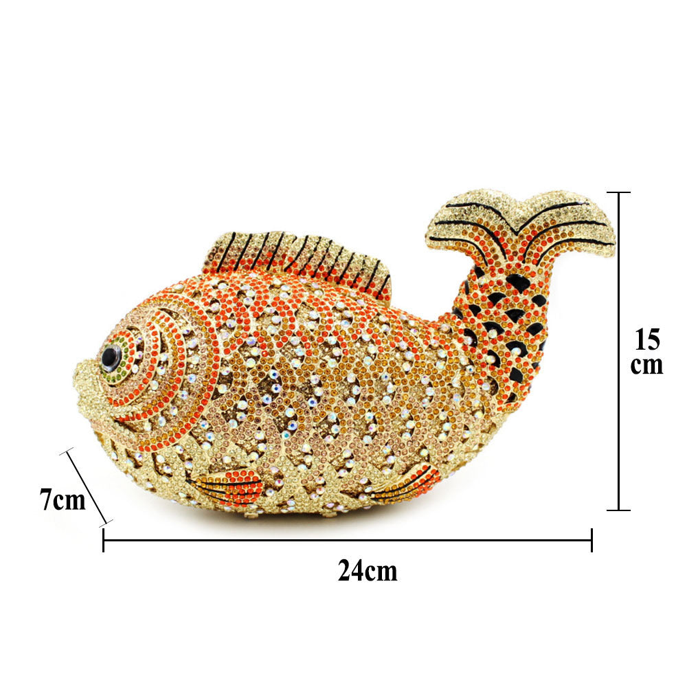 Goldfish Rhinestone Handmade Diamond Clutch Bag for Women 24cm