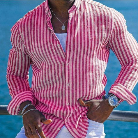 Summer Menswear 3D Print Lapel Long Sleeve Shirt