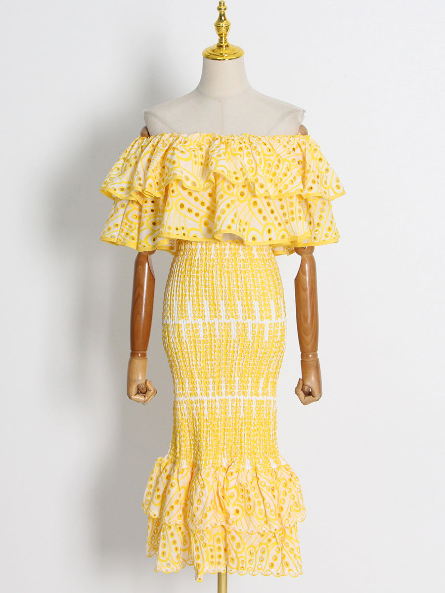 Ensemble chemise irrégulière à volants et jupe sirène taille haute pour femme