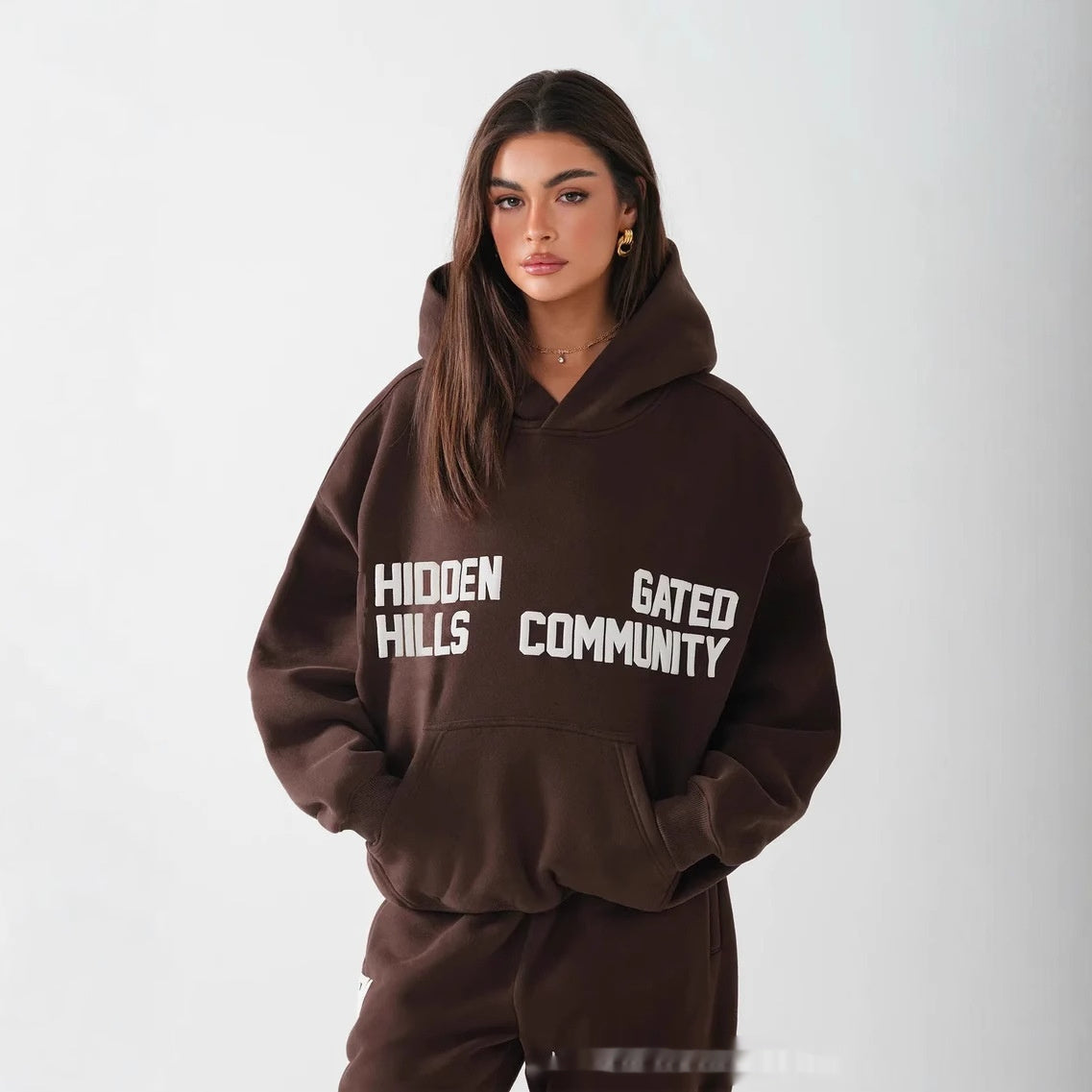 طقم كنزة صوفية مطبوعة بأكمام طويلة وغطاء رأس من ماركة أزياء خريفية وشتوية