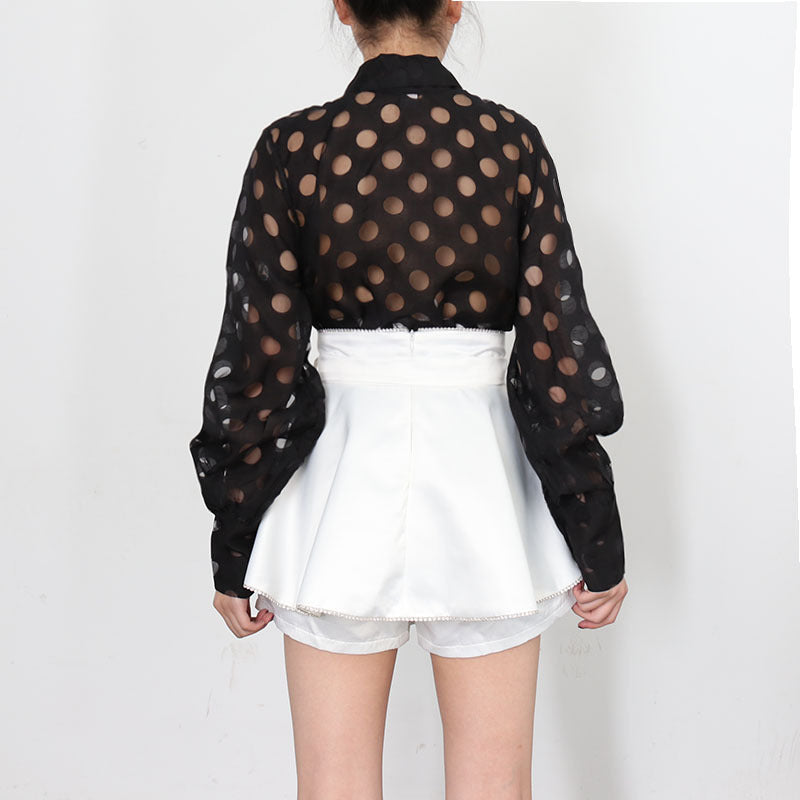 Women's Design Sense Lantern Sleeve Polka Dot Long Sleeve Shirt