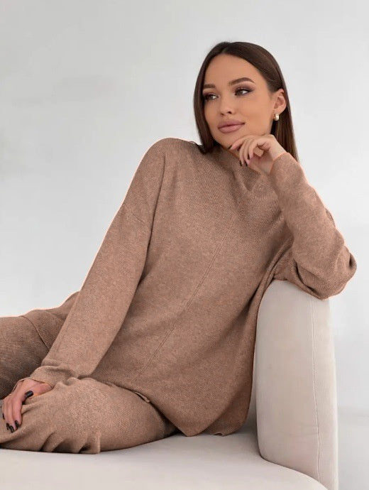 Autumn And Winter Leisure Loose And Irregular Split Top Wide Leg Pants Two-piece Set