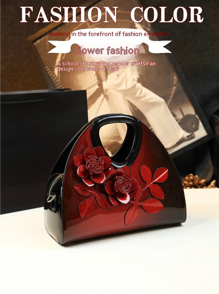 Personalized Flower Dumpling Patent Leather Messenger Bag