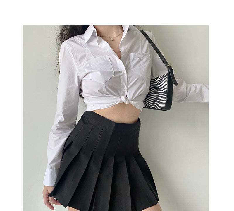Women's Spring-Summer Top Lapel Long Sleeve White Shirt
