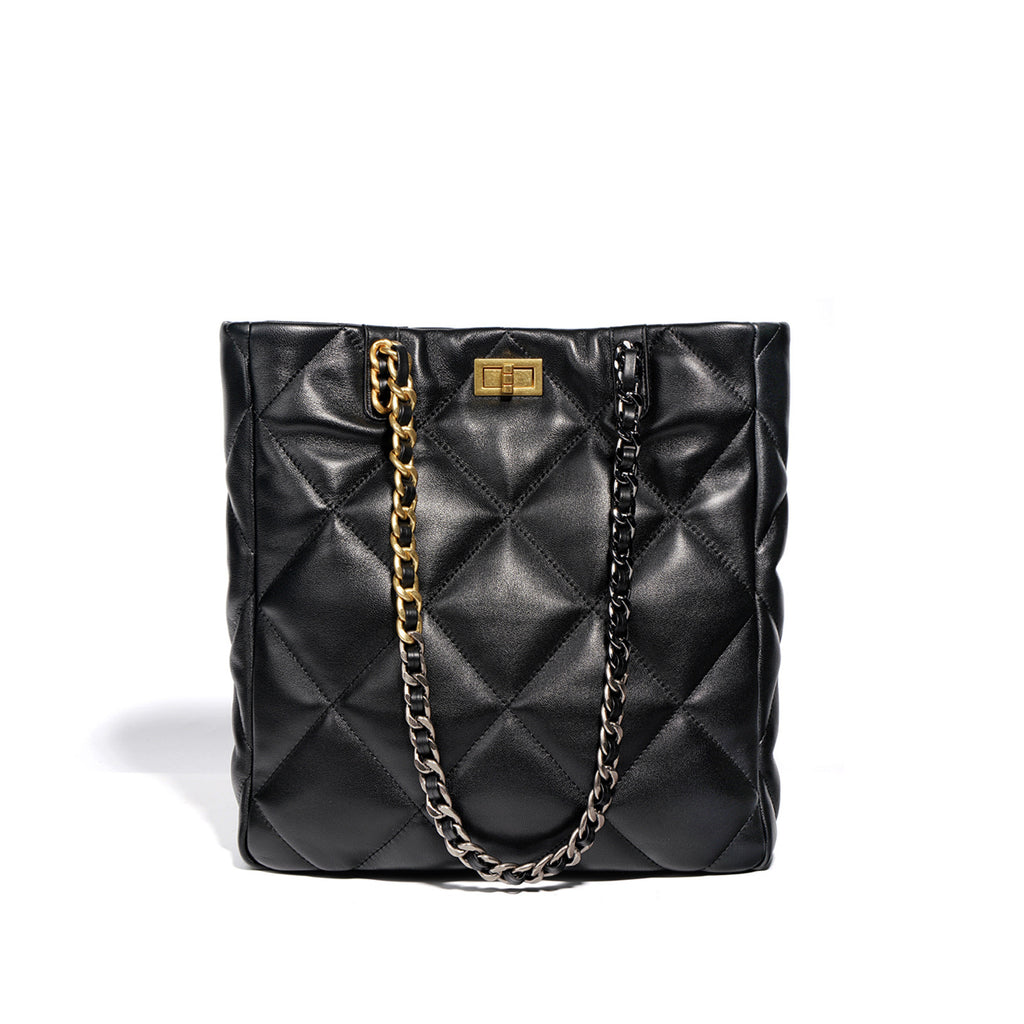 Women's Leather Rhombus Chain Shoulder Bag – Small & Large Black Options