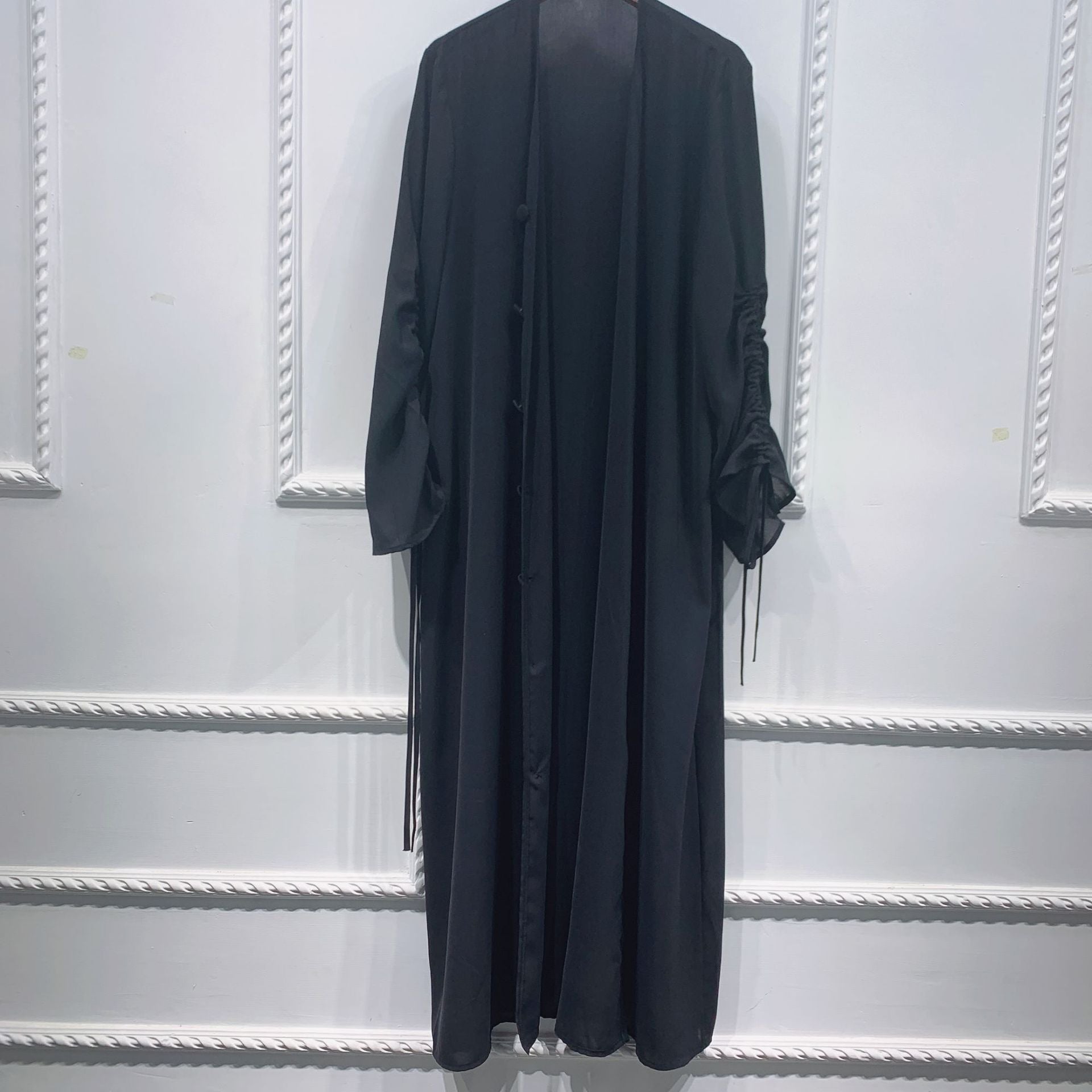 Cardigan robe à manches trompettes brodé style Moyen-Orient pour femme
