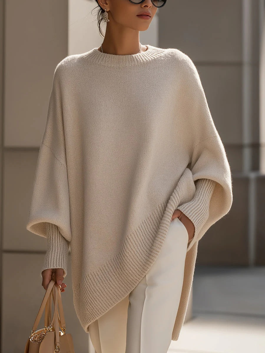 Pull-over en tricot ample à col rond épais pour femme