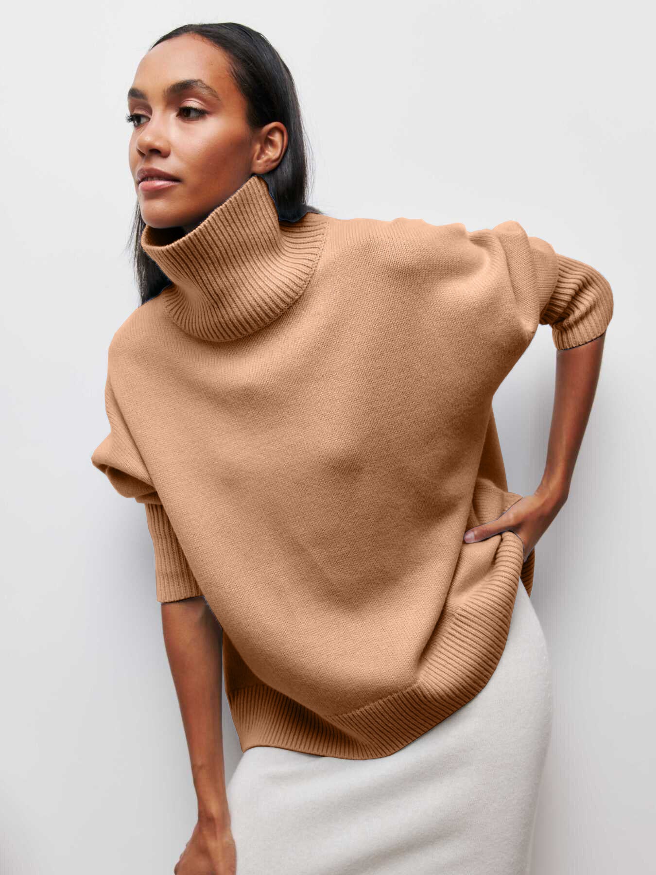 Pull à col roulé d'hiver de couleur unie à manches longues pour femmes