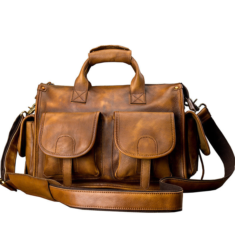 Men's Brown Top Layer Cowhide Leather Crossbody Shoulder Bag