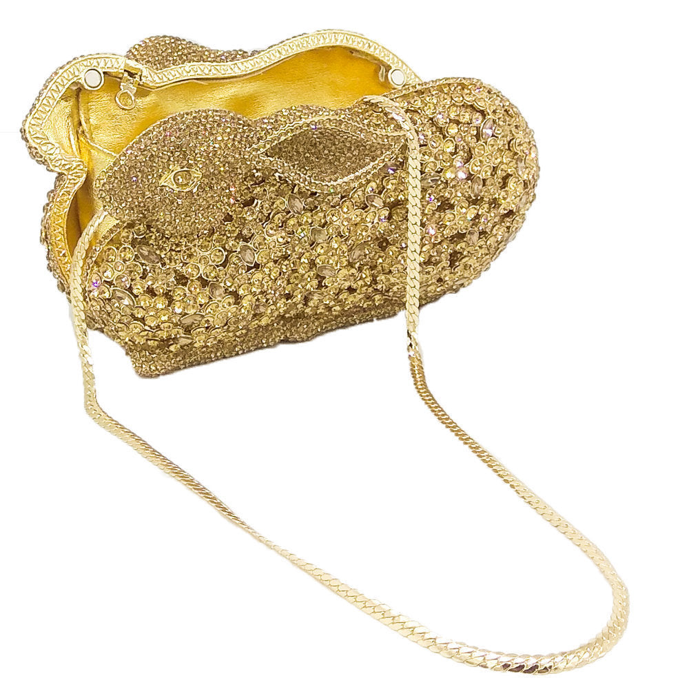 European & American Metal Diamond Rabbit Evening Bag with Detachable Handle