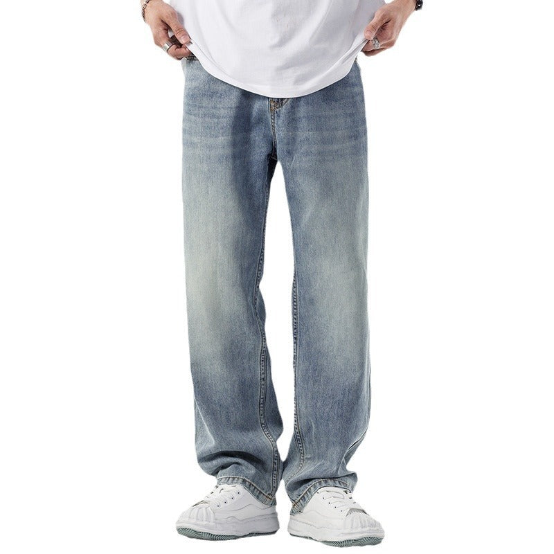 Light Blue Loose Straight Wide Leg Casual Denim Trousers Mid Waist