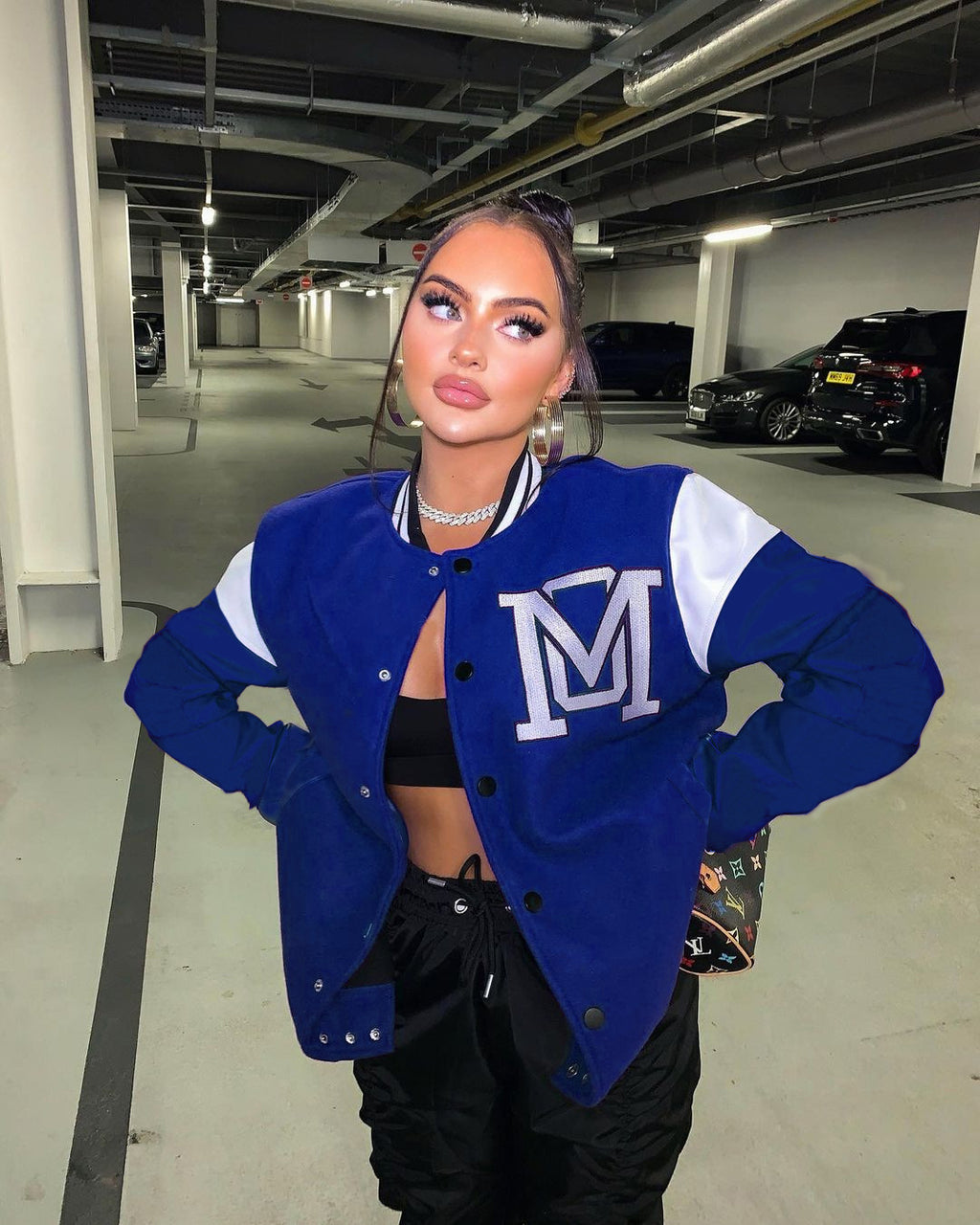 Solid Color Patchwork Letter Offset Baseball Jacket Polyester Fiber