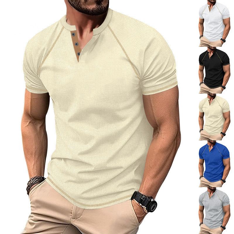 Heavy Contrast Color Raglan Slim Pullover T-Shirt