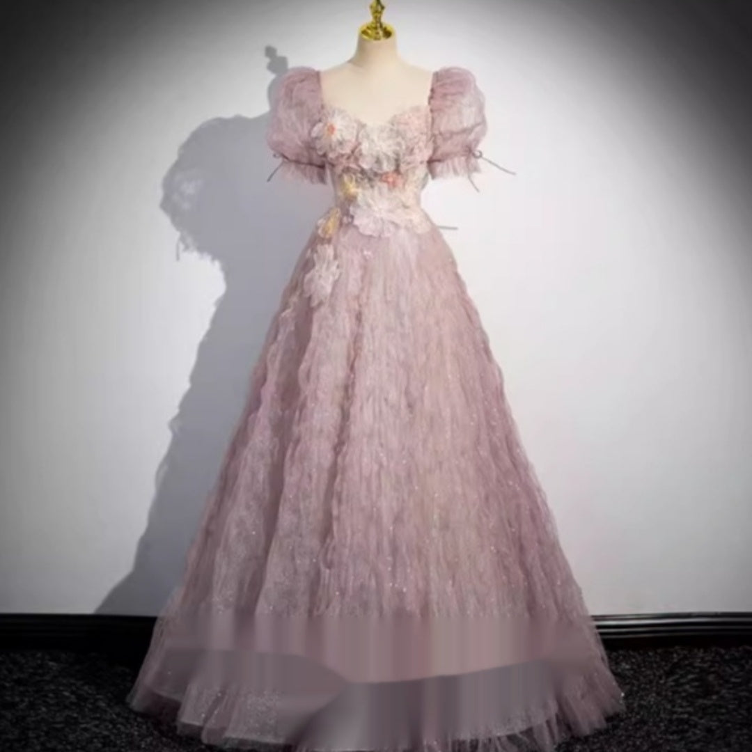 Nouvelle Robe de Soirée Rose Décolleté en V Profond pour Banquet de Fiançailles