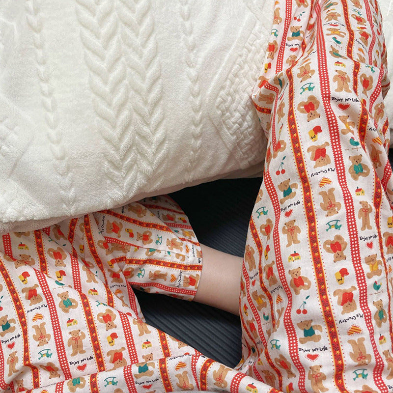 Cute Cartoon Milk Silk Pajama Pants for Women – Loose, Casual, Spring & Autumn