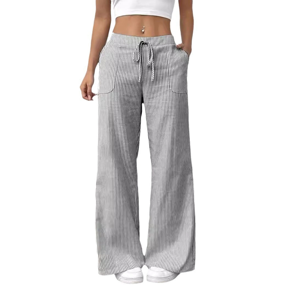 Striped Wide Leg Trousers with Pockets Casual Loose Pants for Women