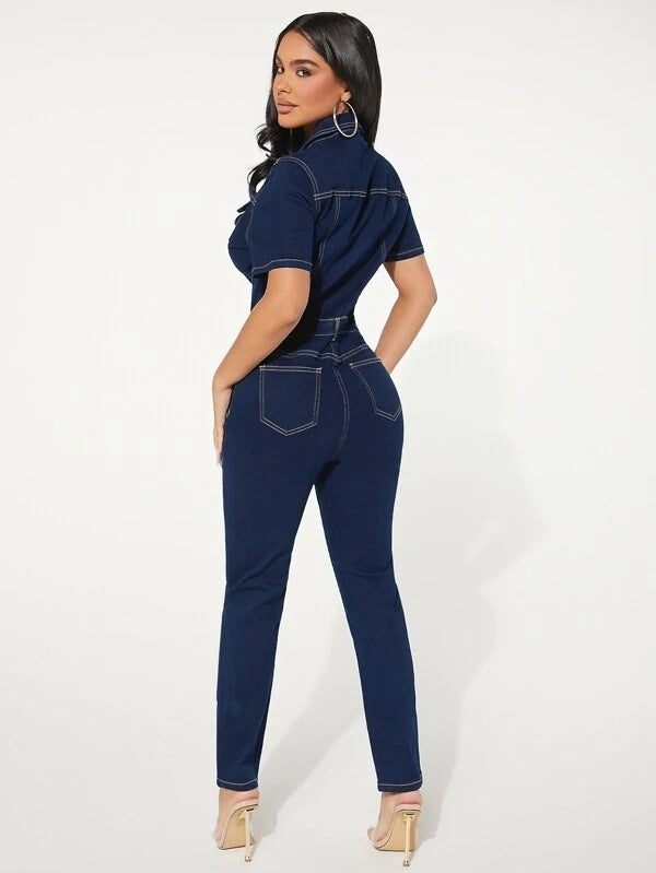 Women's Fashion Skinny Denim Jumpsuit Jeans