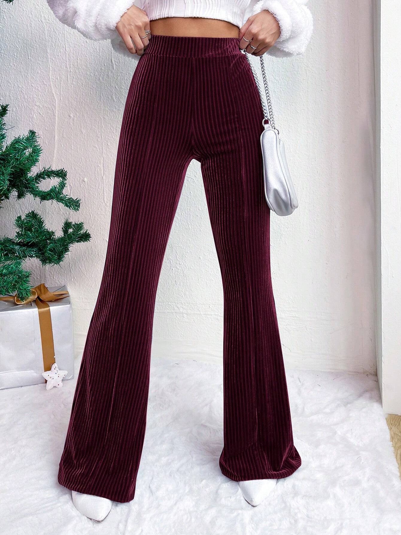 High Waist Corduroy Bell-Bottom Pants for Women Wide Leg