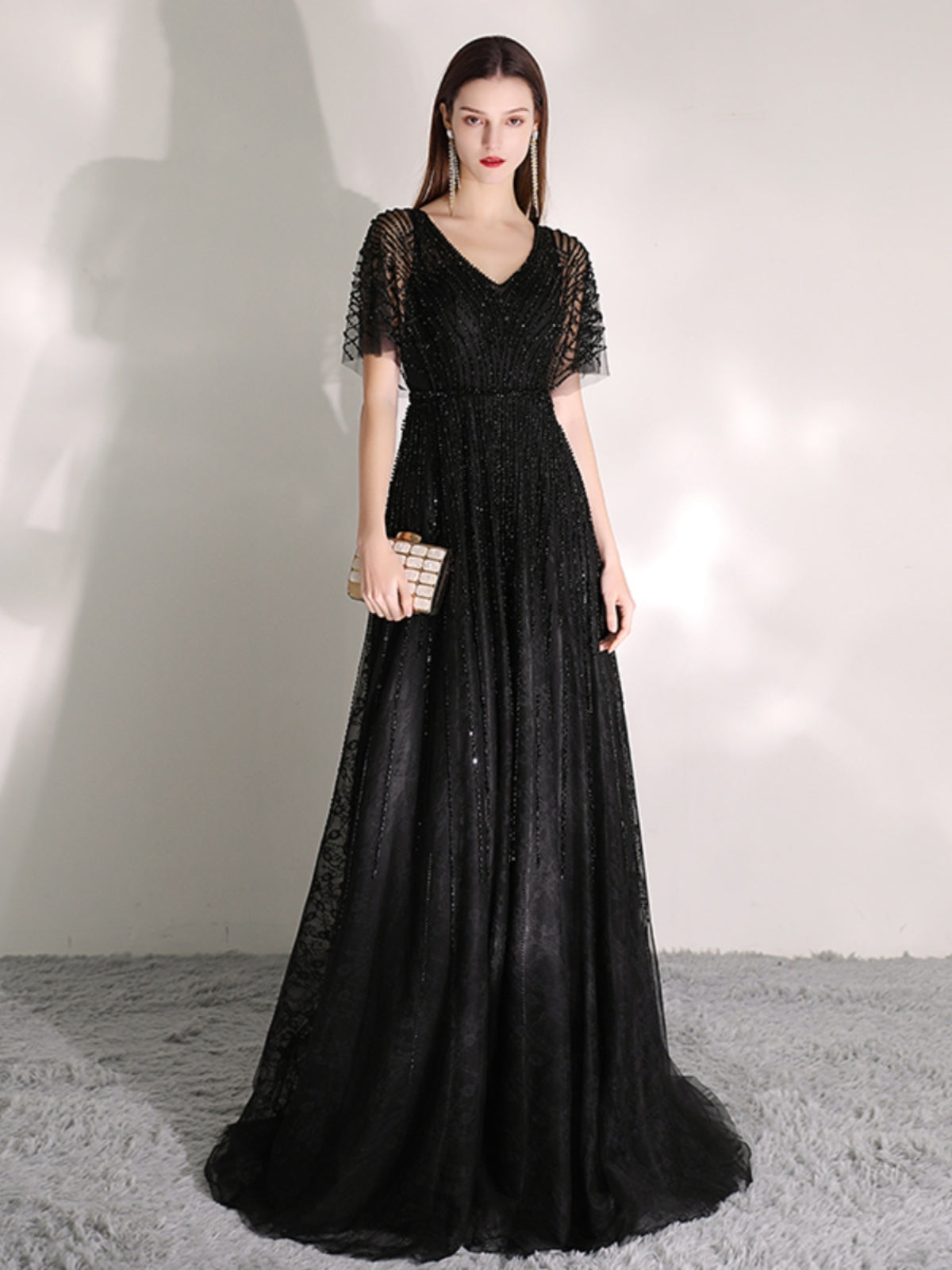 Women's Fashion Solid Color Black Polyester Dress