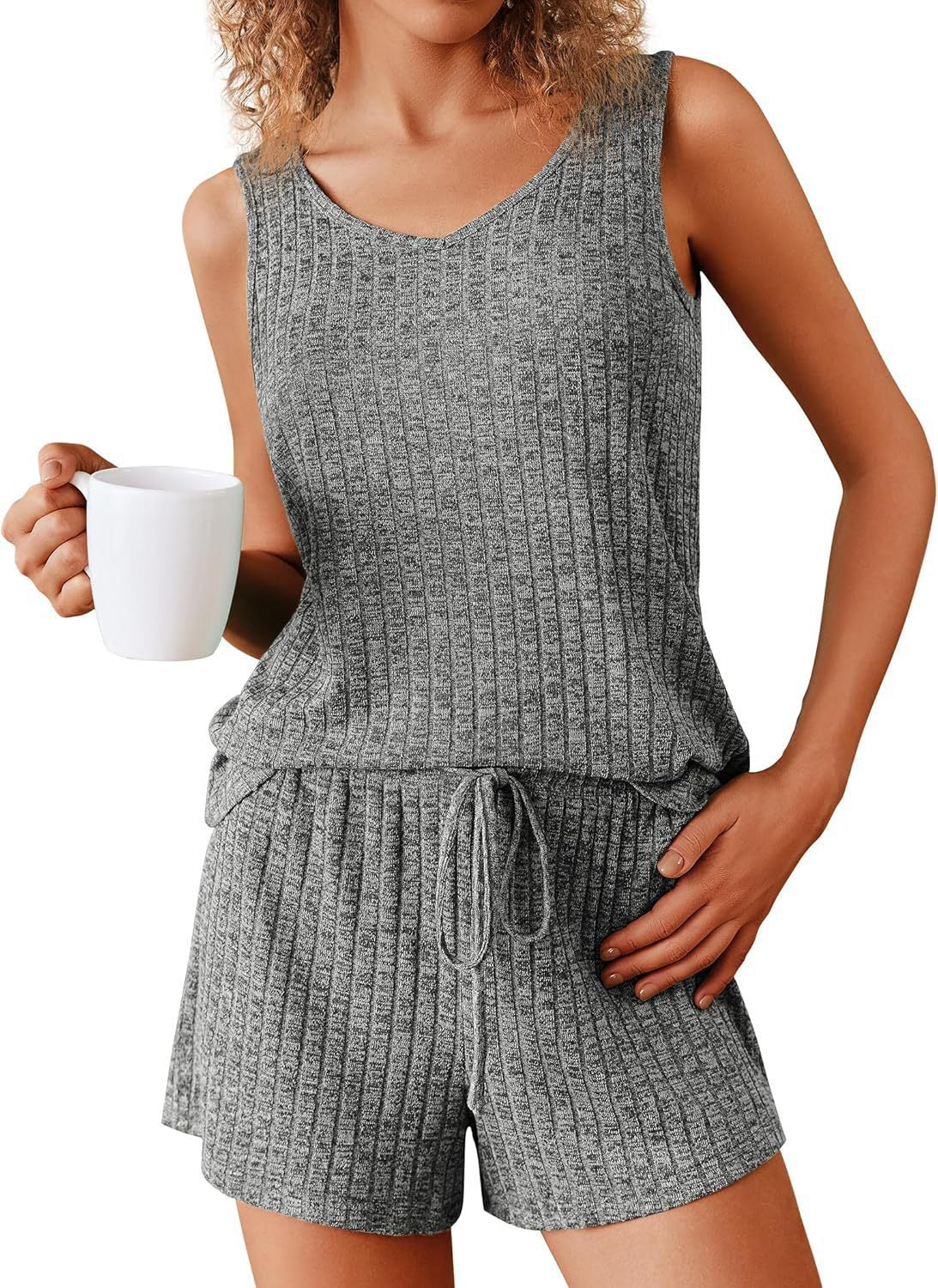 Rib Knitted Homewear Pajamas Suit Women
