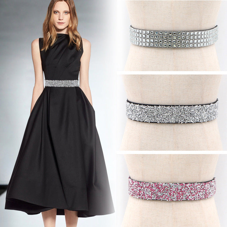 Handmade Rhinestone Inlaid Elastic Girdle 71.5cm Waist Seal for Women