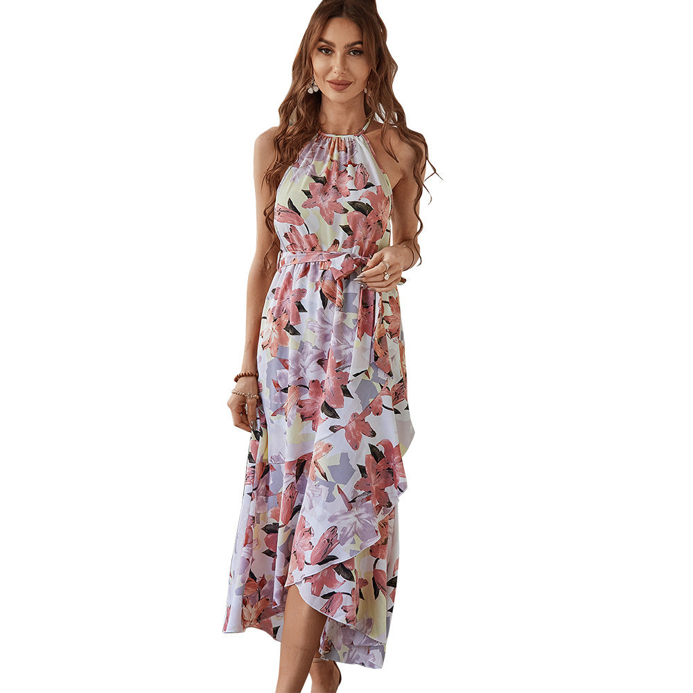Fashion Print Halterneck Boho Dress for Vacation Leisure