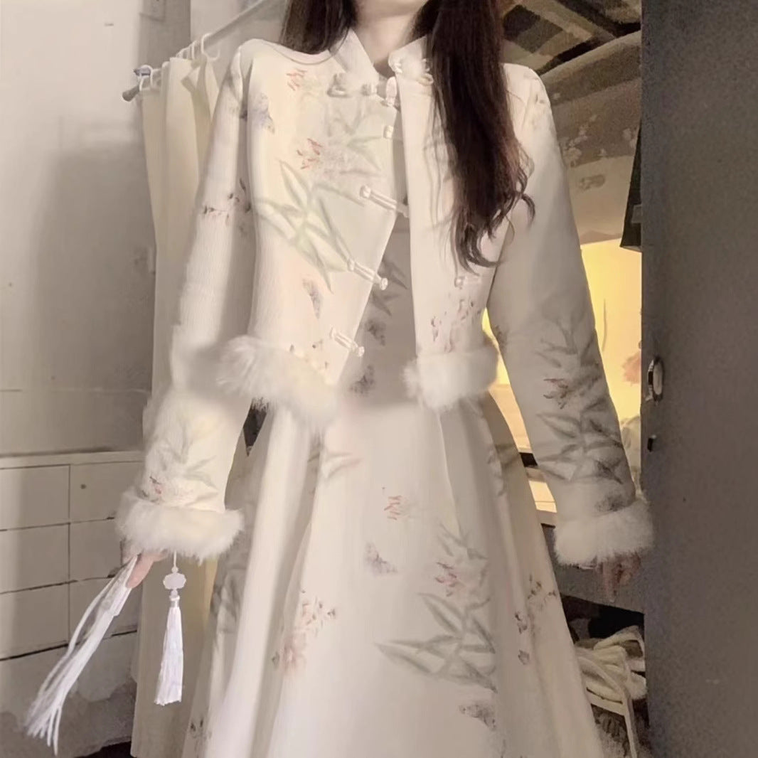 Ensemble rétro jupe et manteau épais et chaud de haute qualité