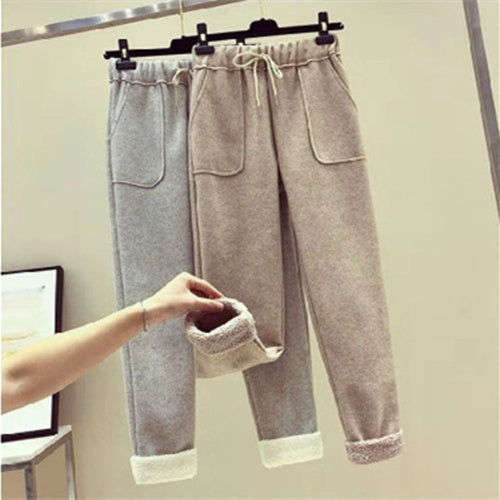 Plus Size Velvet Thick Casual Sports Pants Loose Fit
