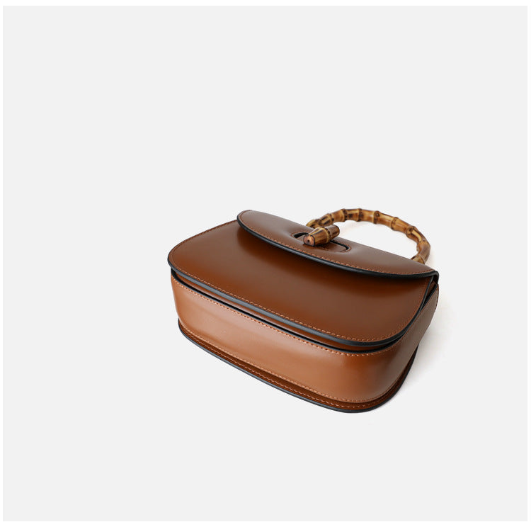 Retro Bamboo Saddle Leather One Shoulder Handbag 22x13x5cm