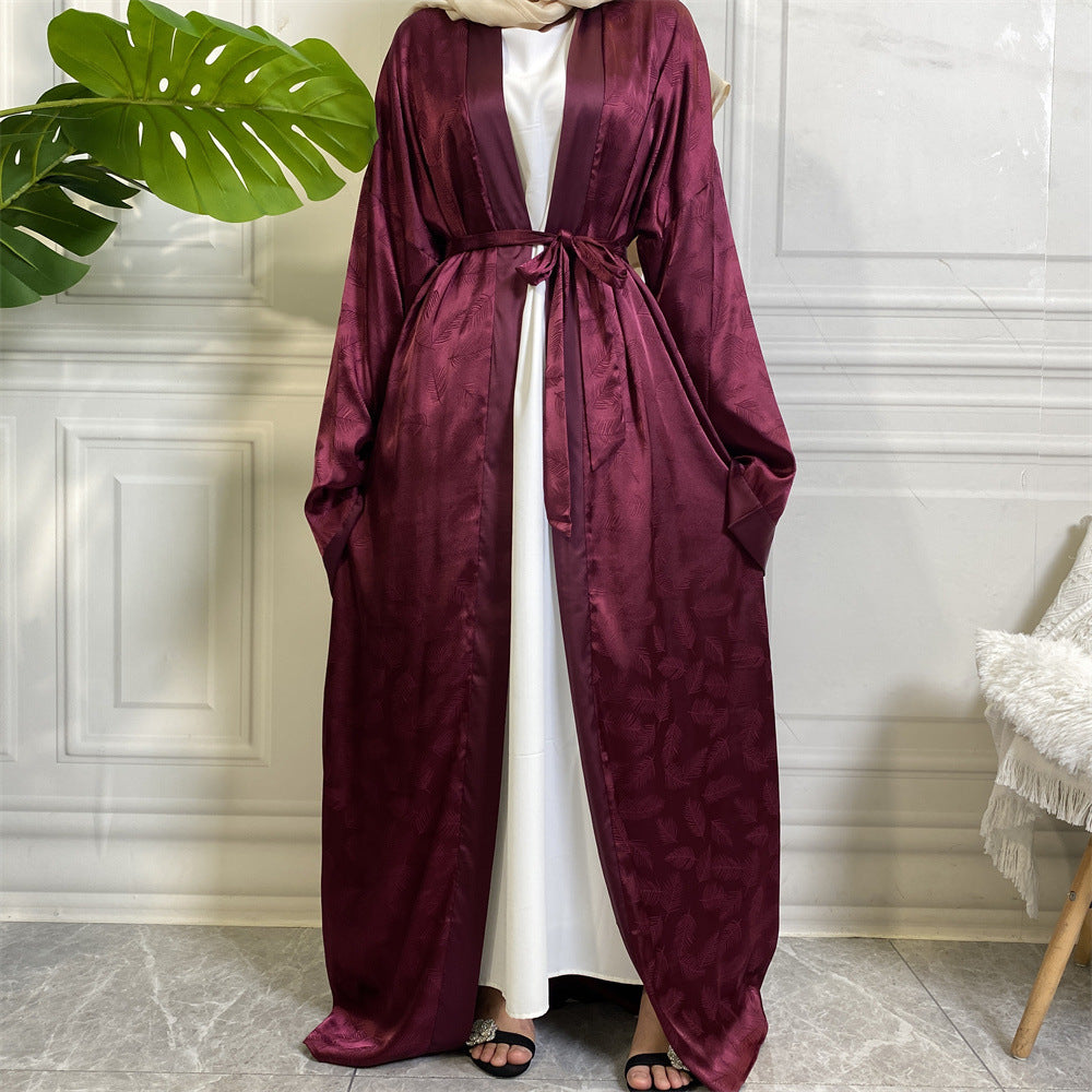 Fashion Printed Satin Cardigan Arabian Robe