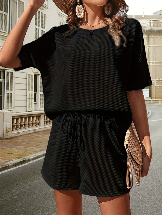 Ensemble deux pièces tailleur short jacquard à manches courtes pour femme, tailles S-3XL