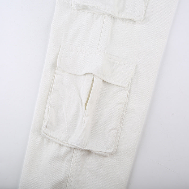 Pantalon décontracté droit en jean blanc taille haute