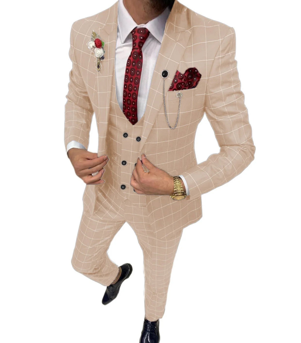 Costume trois pièces polyvalent homme coupe slim à motif quadrillé