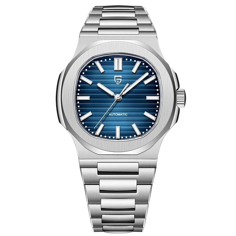 Men's Stainless Steel Automatic Waterproof Barrel Wristwatch