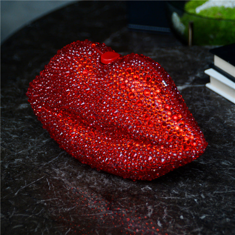 Rhinestone Red Acrylic Lip Chain Dinner Bag 23x13.5x6.5cm