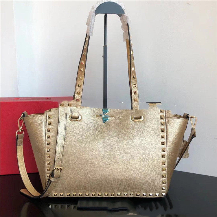 Large Leather Mommy Bag Cowhide Lychee Pattern Single-Shoulder Messenger Bag