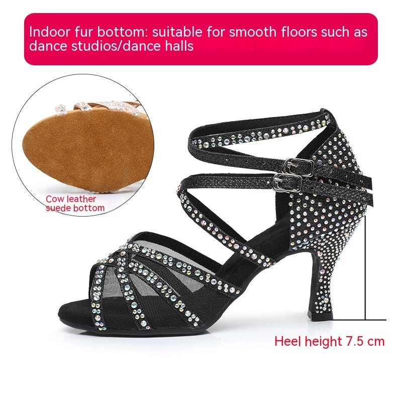 Women's Latin Dance Sandals Soft Bottom Mid-High Heel Indoor